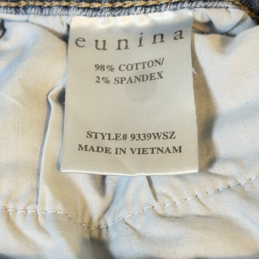 Eunina Women's Mid Rise Bootcut Blue Denim‎ Jeans Stretch 5-Pocket Raw Hem Sz 28 - Picture 12 of 14